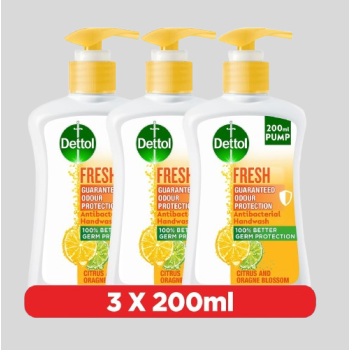 Dettol Fresh Hand Wash Liquid Soap Citrus & Orange Blossom Fragrance 200 ml, Pack of 3