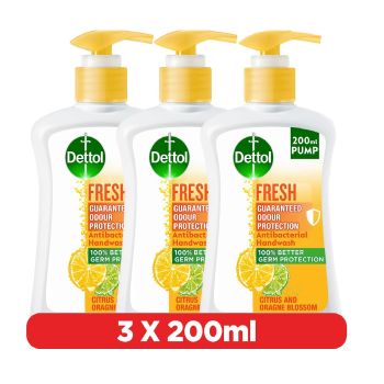 Dettol Fresh Hand Wash Liquid Soap Citrus & Orange Blossom Fragrance 200 ml, Pack of 3